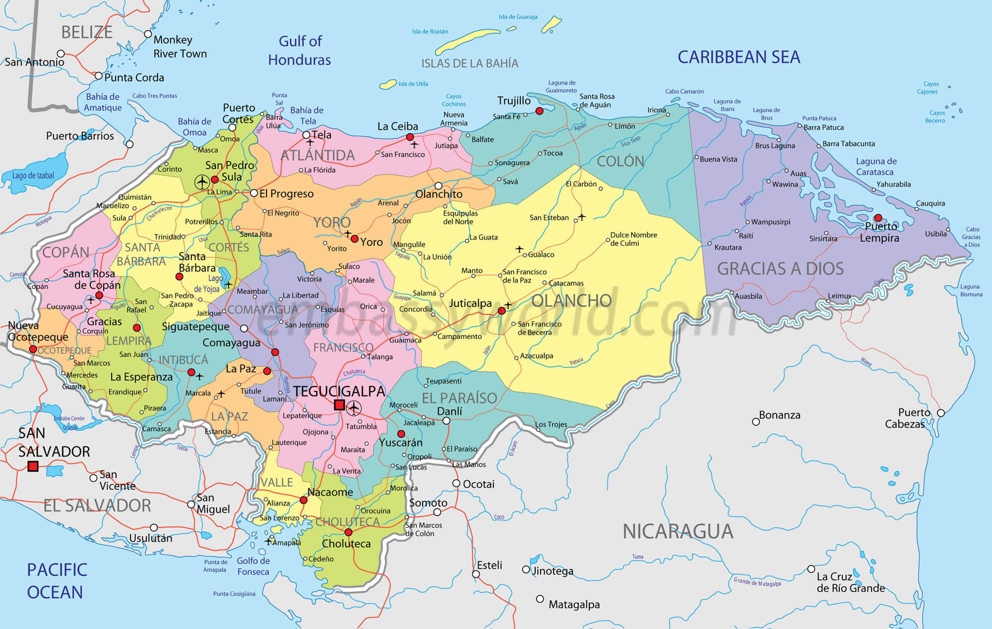 regional karte von honduras
